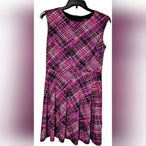 Pink & Purple Geometric Womens' Sleeveless Fit and Flare Dress